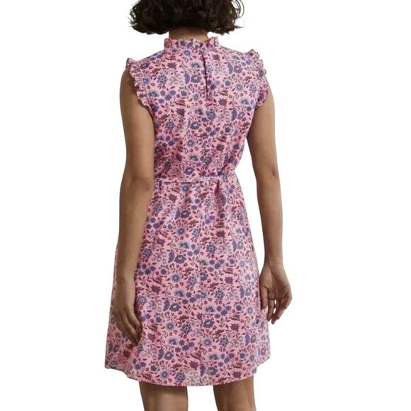 BODEN Size 6 R Floral Sleeveless Smocked Mini Dress ruffles Pink Spring/summer - Picture 3 of 11